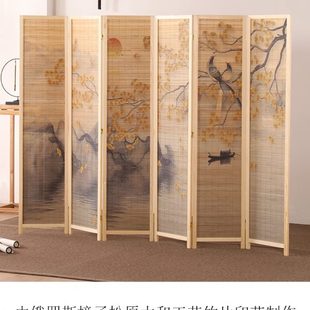 屏风折屏竹子室内茶室隔断玄关屏风办公室 实木屏风隔断客厅新中式