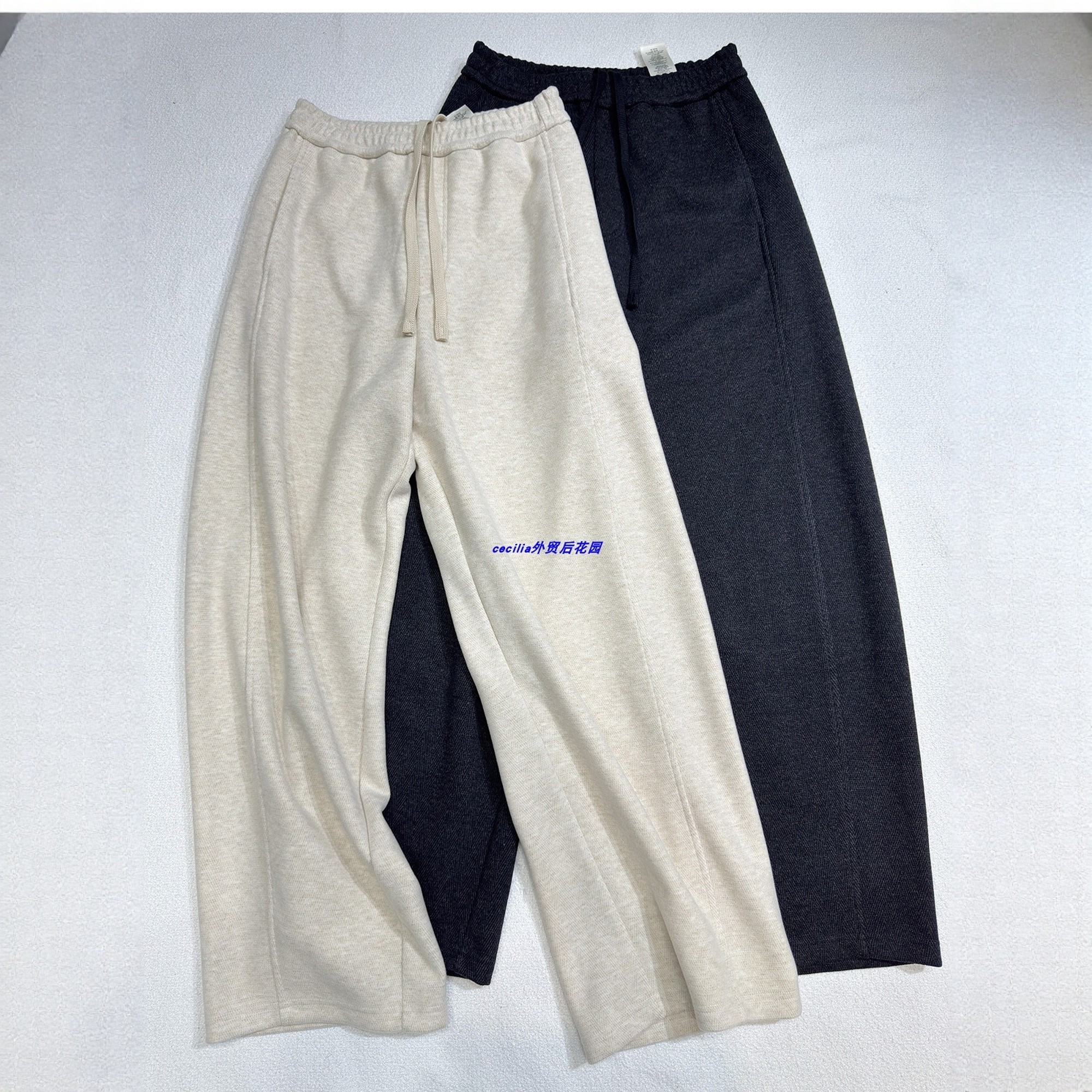 尾巴R0w里R0w气 温暖羊毛混纺抽绳休闲裤