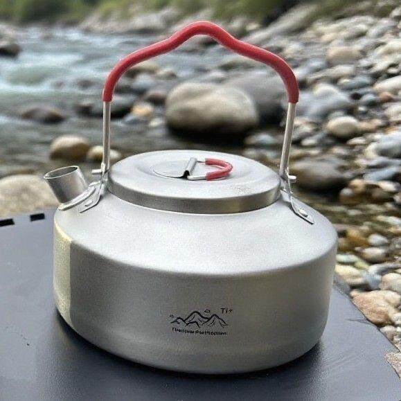 户外钛净化烧水壶1L露营水壶不锈钢超轻便携野营茶壶咖啡壶水壶