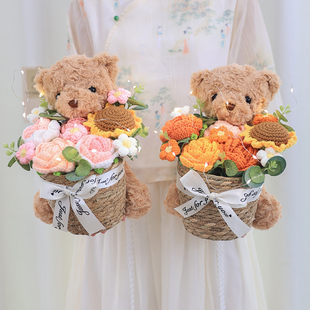 手工钩针编织向日葵毛线玫瑰花束送男女孩小M朋友闺蜜儿童生日礼