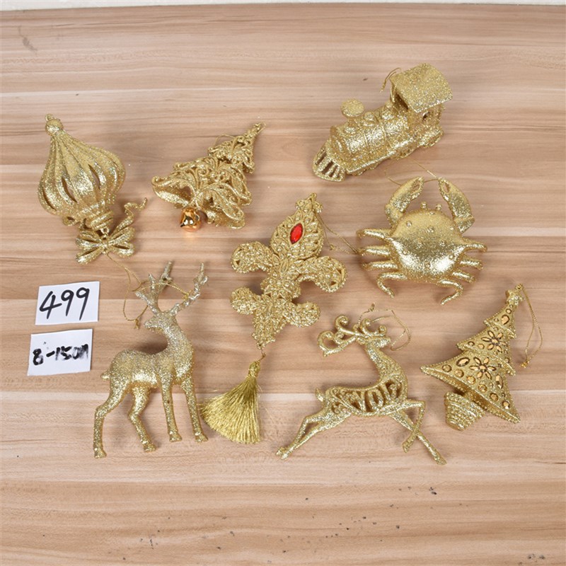 耶诞节装饰用品金色创意塑料吊饰挂件雪花麋鹿耶诞树商场橱窗布置