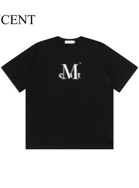 mucent喷涂LOGOT恤短袖女夏2025新款黑色短款宽松时尚百搭设计感