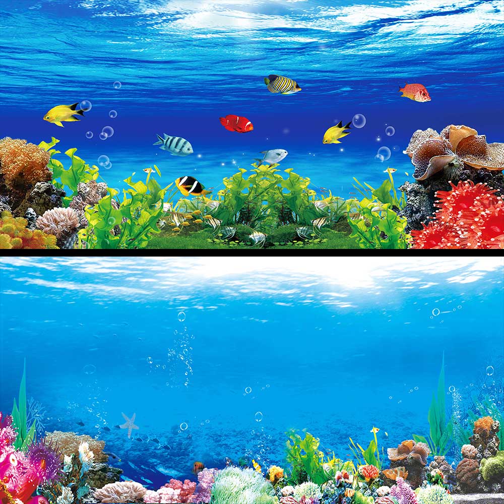 鱼缸背景新高清贴图定制海底字画流水生财缸外免胶自粘水族箱壁纸
