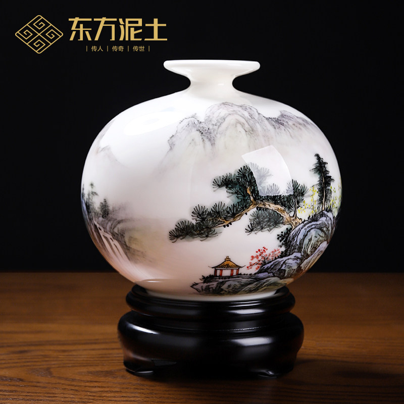 东方泥土山水手绘瓶客厅书房会所酒店装饰