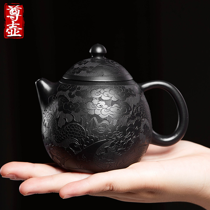 宜兴纯全手工黑泥龙蛋紫砂壶名家正宗龙旦小泡茶单壶茶具装