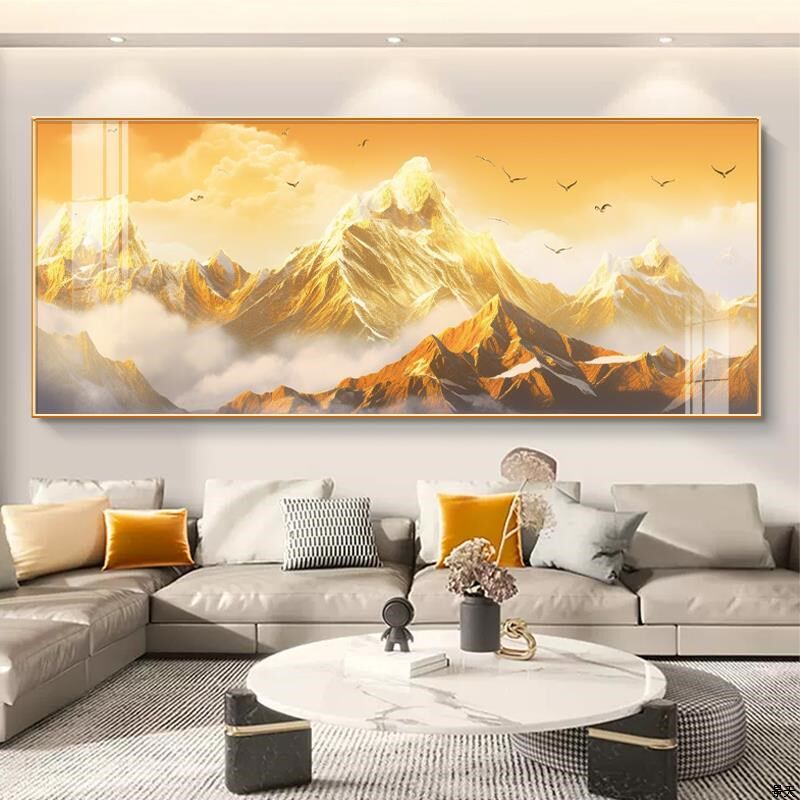 金山背景墙日照整幅办公室挂画水装饰画沙发金山一客厅山背靠