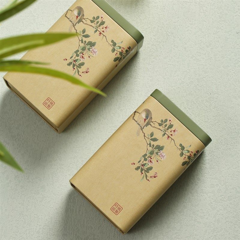 风雅时节新绿茶明前龙井茶叶包装空盒青绿古风鸟图茶叶罐定制