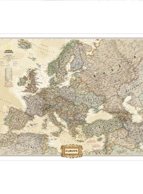 欧洲地图英文仿古蓝色定制玄关布画办公教室大型装饰画背景墙