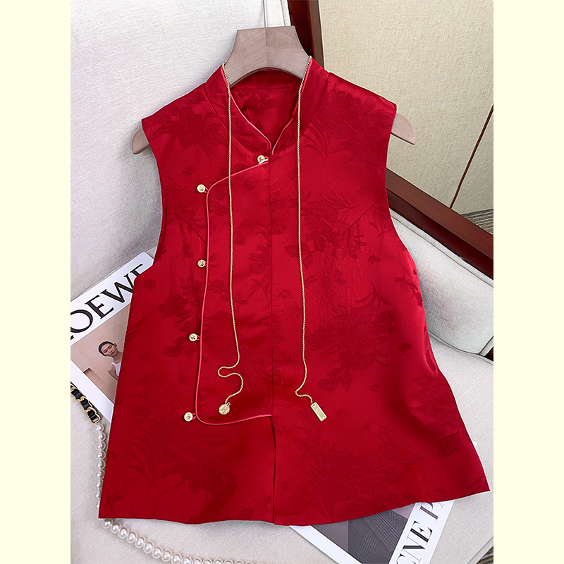 新中式国风提花马甲背心女2025早秋新款复古高级感唐装坎肩小上衣