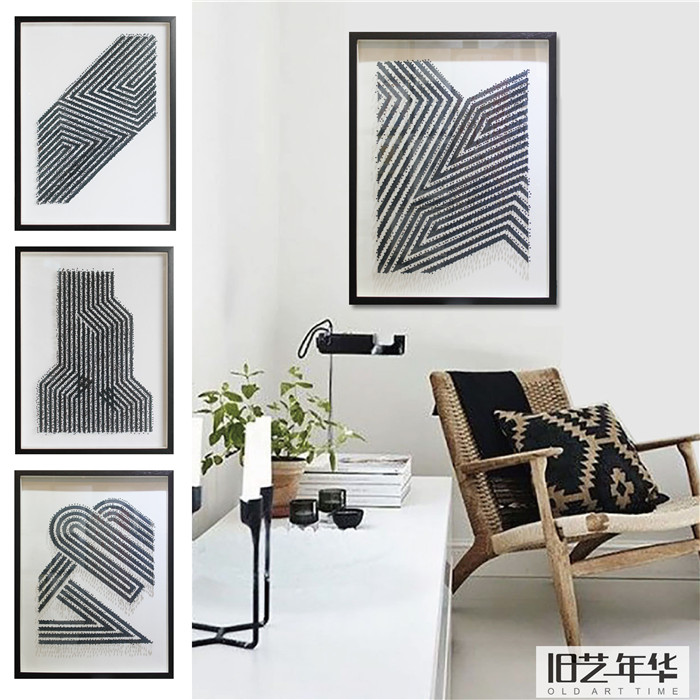 实物画 装饰画 客厅背景墙手工定制配画 大头针几何抽Z象图案挂画图片