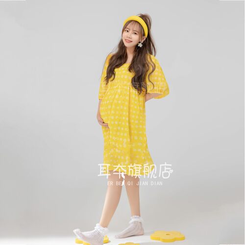 新款孕妇照服装宽松小清新时尚气质大肚孕妈艺术照写真摄影连衣裙