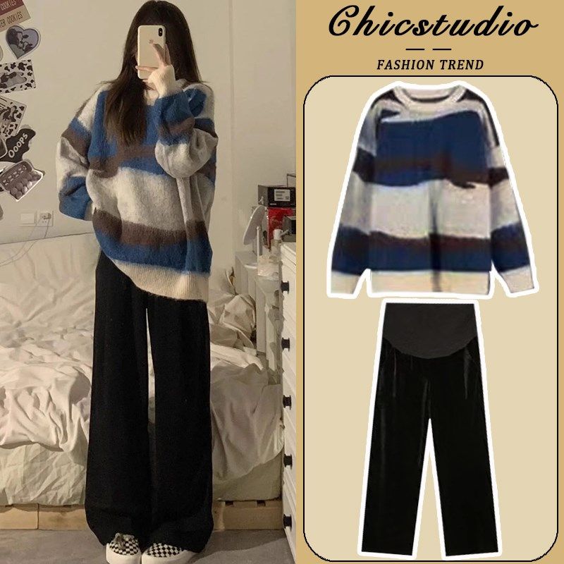 孕妇套装秋冬时尚洋气时髦2025新款宽松休闲针织毛衣裤子两件套,孕妇装/孕产妇用品/营养,套装,淘宝优惠券,粉丝福利购,淘宝优惠卷