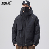 连帽夹克外套男冬装 羽绒服男士 上 2024新款 潮加厚工K装 短款 秋冬季