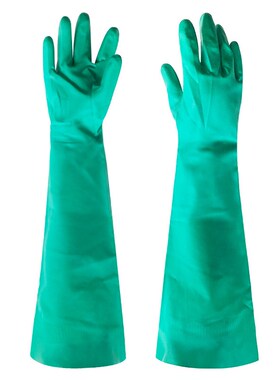 加长绿色工业丁腈手套o防水耐油耐酸碱防化工作手套劳保防护60cm