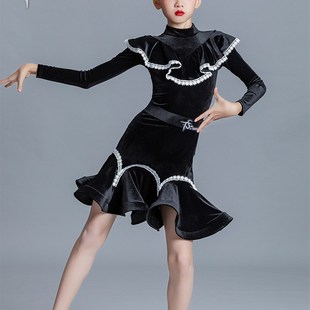 采购产品女童拉丁舞服装,秋冬表演服装,专业练习服装,天鹅绒长袖