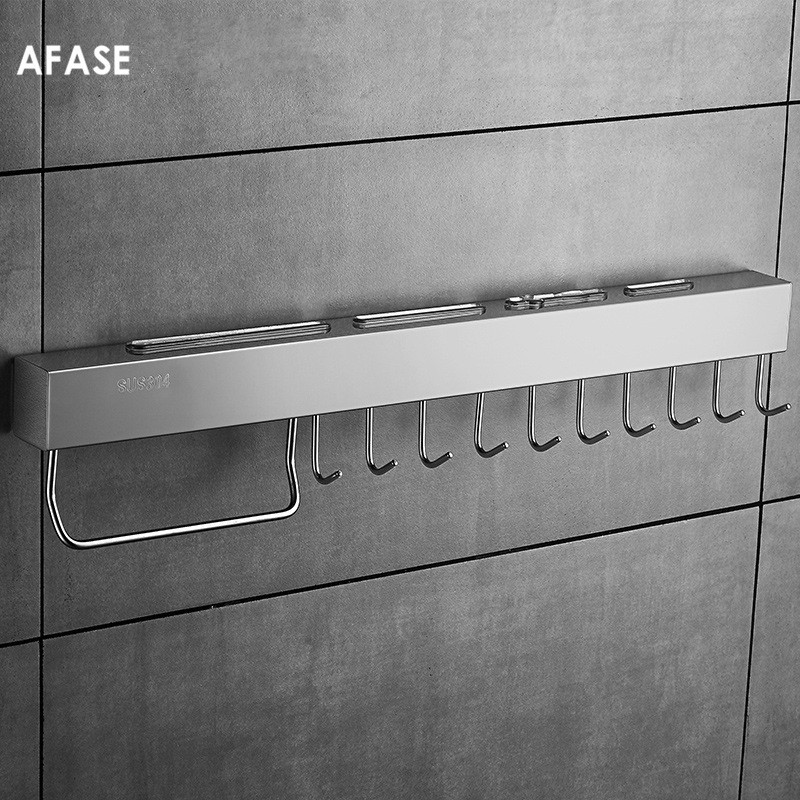 免打孔304不锈钢刀架 厨房挂件C可移动挂钩壁挂厨房收纳架带毛巾