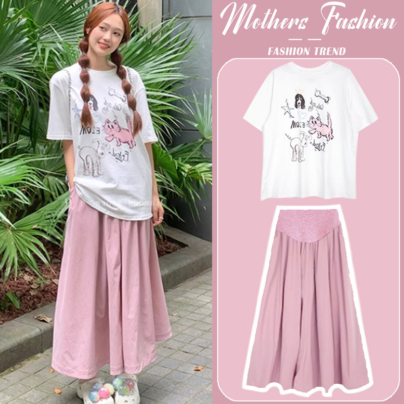 孕妇连衣裙夏季时尚洋气短袖薄款圆领半身裙宽松两件套2024新款女,孕妇装/孕产妇用品/营养,连衣裙,淘宝优惠券,粉丝福利购,淘宝优惠卷