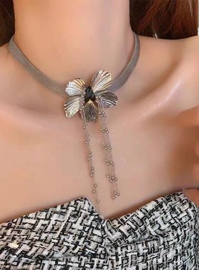 小众设计感金属花朵流苏项链轻奢纯欲风气质锁骨花朵耳环小众时尚