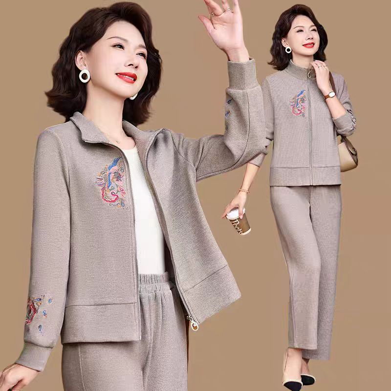 中年妈妈秋装运动服套装洋气2024新款中老年外套女春秋休闲两件套
