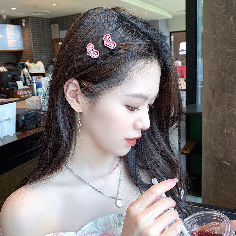 可爱桃心对夹~韩版手工发饰精致水钻小巧刘海夹轻奢水晶发夹边夹