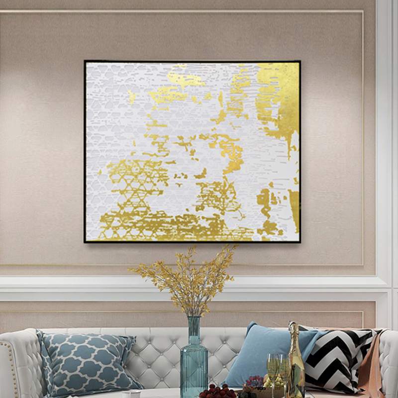 3D立体客厅沙发背景装饰画现代简约书房过道壁画丝绢金箔实物挂画