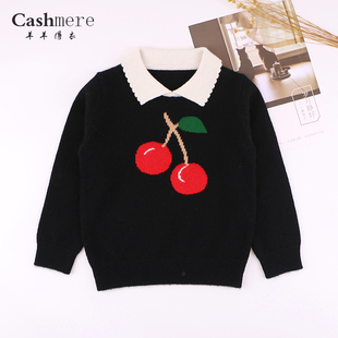女童纯羊绒衫儿童秋冬毛衣新款翻领中小童宝宝洋派加厚黑色针织衫