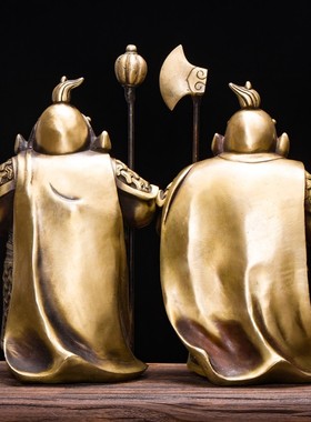 纯铜哼哈二将门神一对镇宅摆件 乔迁E新居入宅 高档创意礼品工艺