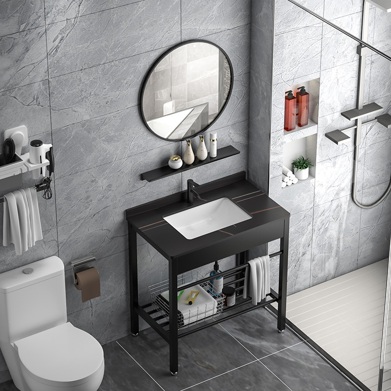 小户型落地洗f手盆一体陶瓷盆卫生间阳台加厚不锈钢支架岩板洗漱