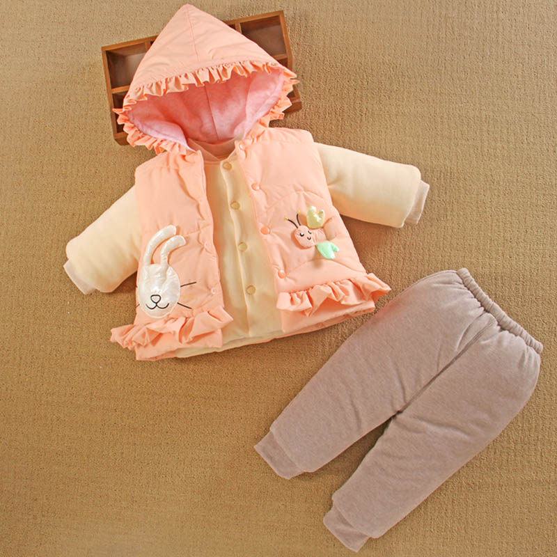 0一1岁女宝宝秋冬装新生儿款婴儿棉衣服棉服袄马甲三件套装冬季天
