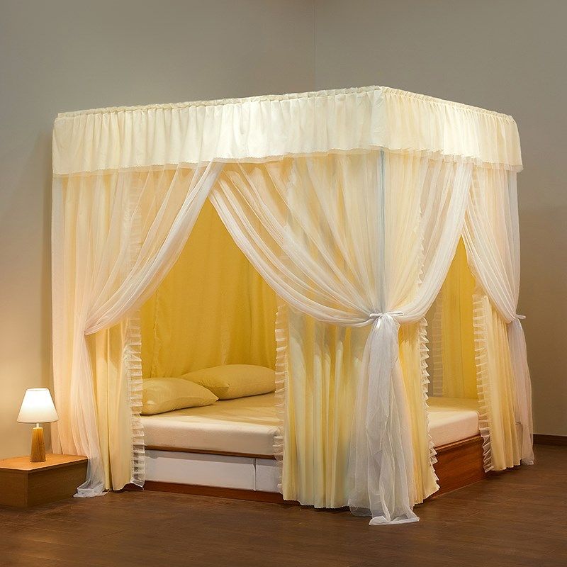 新款公主风遮光床帘蚊帐一体式家用卧室落地防尘顶R三开门1.8m床