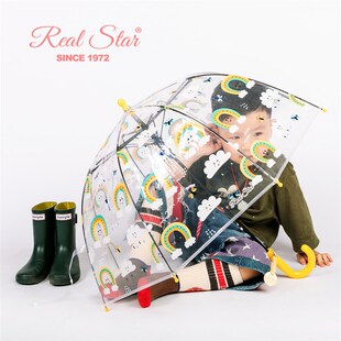 儿童透明雨伞卡通可爱幼儿园女男拱形自动轻巧学生长柄宝宝雨伞