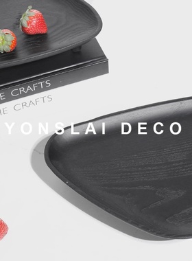 简约现代新中式创意木质三角托盘桌面摆件家O居客厅茶几餐桌收纳