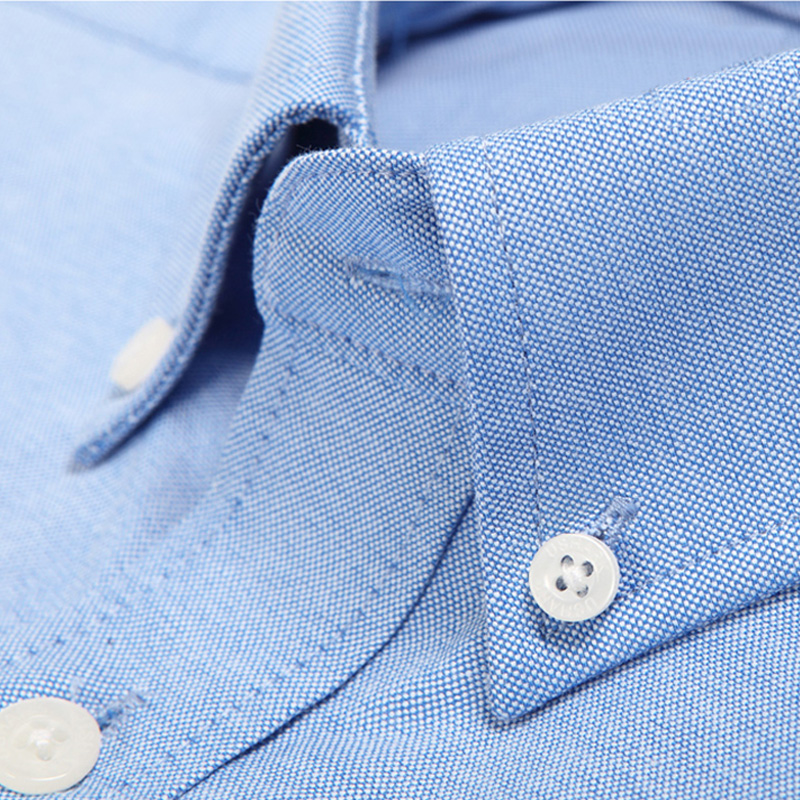 蓝色衬衫男士商务休闲衬衫牛津纺长袖寸衣工作上班服纯色免熨烫男