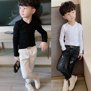 童装2020秋装新款男童百搭修身纯棉V领长袖T恤儿童打底衫T恤上衣