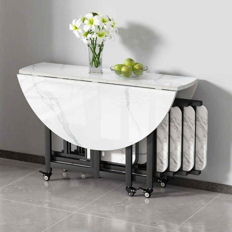 岩板折叠餐桌椅组合家用小户型可移动公寓新款现代简约圆形吃饭桌,住宅家具,折叠桌,淘宝优惠券,粉丝福利购,淘宝优惠卷