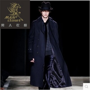 男款商务修身双排扣超长款羊绒大衣外套英伦休闲男士过膝羊毛大衣