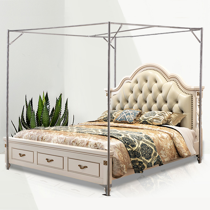 蚊帐支架不锈钢加厚1.5米/1.8m压脚落地免安装三开门家用可订做