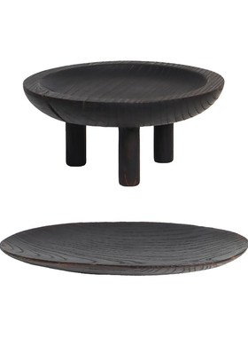 新中式三脚圆形托盘软装饰品水果盘玄关电视柜长盘黑色收纳盘摆件