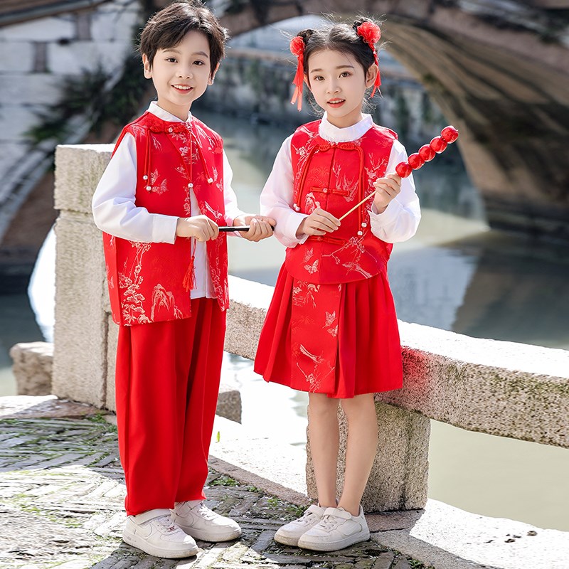 元旦儿童大合唱演出服新中式国风礼服中小学生诗歌朗诵班服表演服