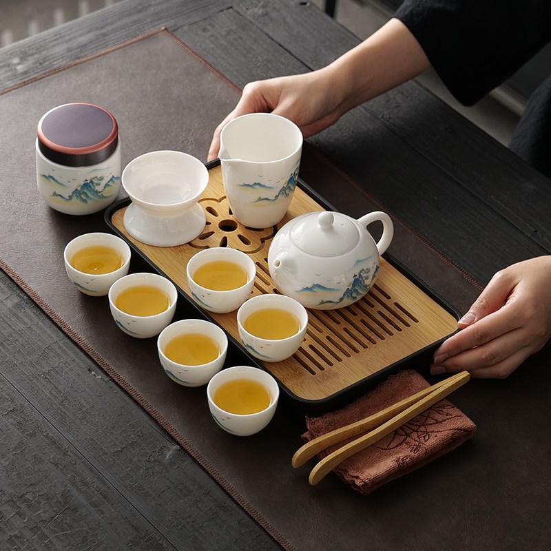 露营外出便携式 旅行茶具套装 陶瓷茶壶茶杯茶盘高档简约功夫茶具
