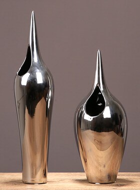 欧式银色创意陶瓷花瓶插花摆件家居客厅样板间玄关桌面装饰品摆设