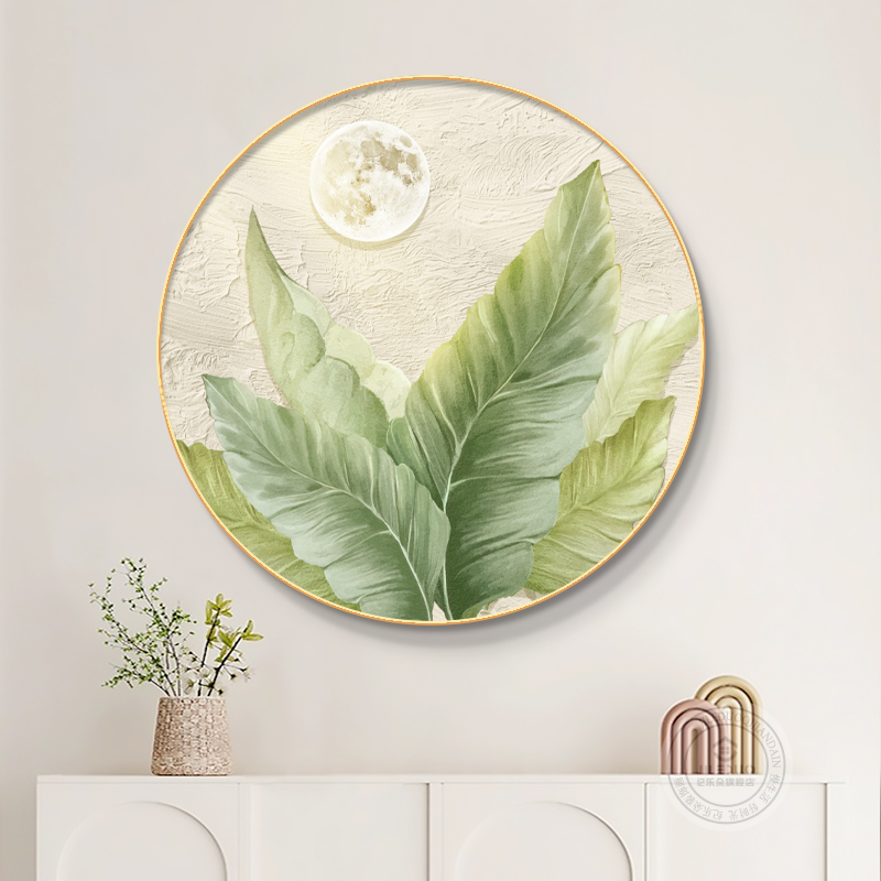 家大业大入户玄关装饰画走廊过道圆形挂画餐厅北欧山水背景墙壁画图片