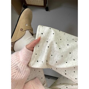 波点糯米裤女冬季加绒胖妹妹mm梨形身材高腰宽松显瘦阔腿休闲裤子