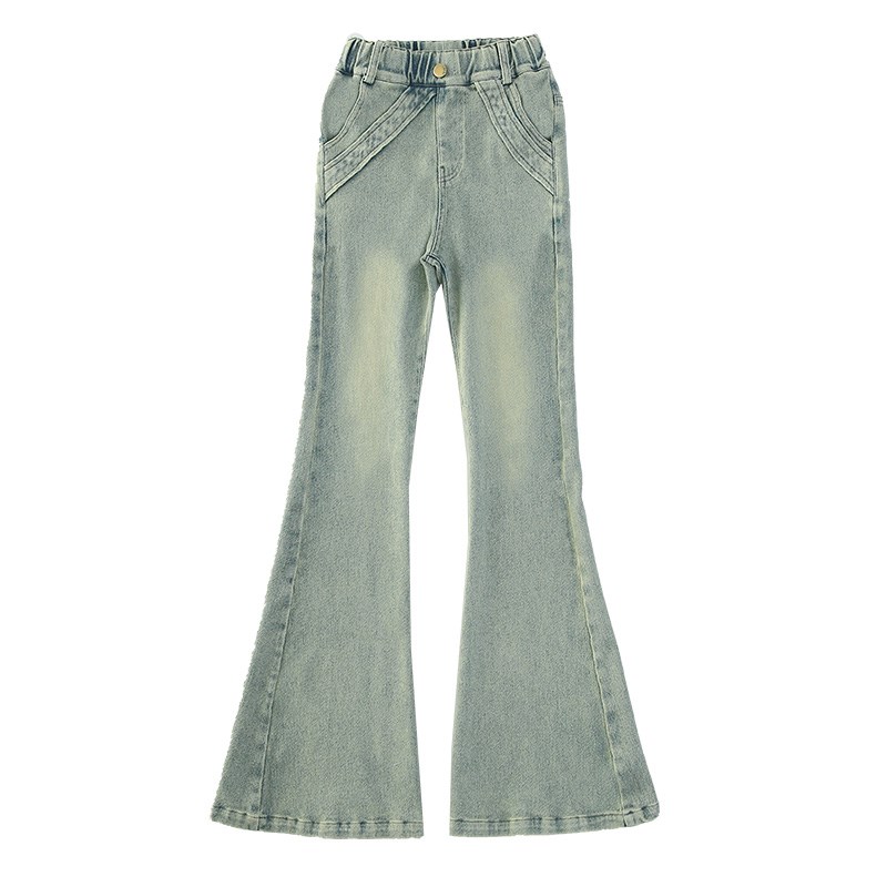 女童牛仔裤春秋款2024新款洋气儿童秋装女孩紧身喇叭裤女大童裤子