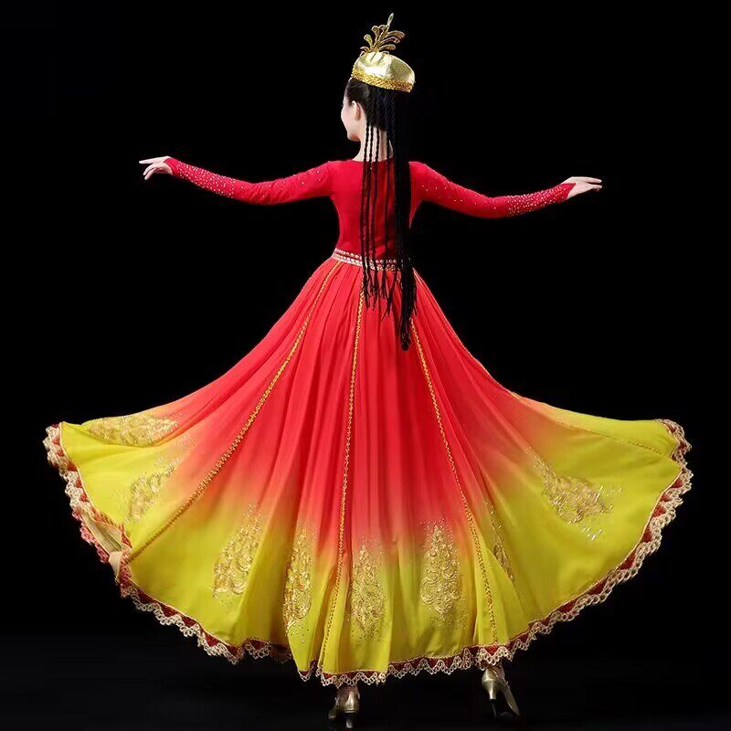 新疆舞蹈服装演出服女成人2023新款少数民族维吾尔族大摆裙连衣裙
