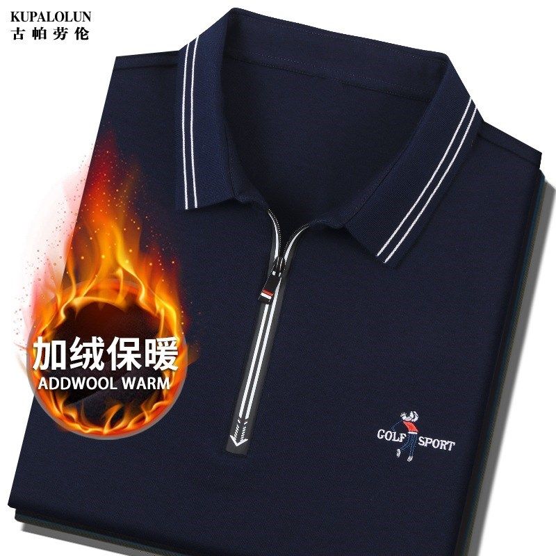 秋冬季长袖T恤男加绒保暖中年爸爸休闲拉链翻领上衣服外穿POLO衫,男装,T恤,淘宝优惠券,粉丝福利购,淘宝优惠卷