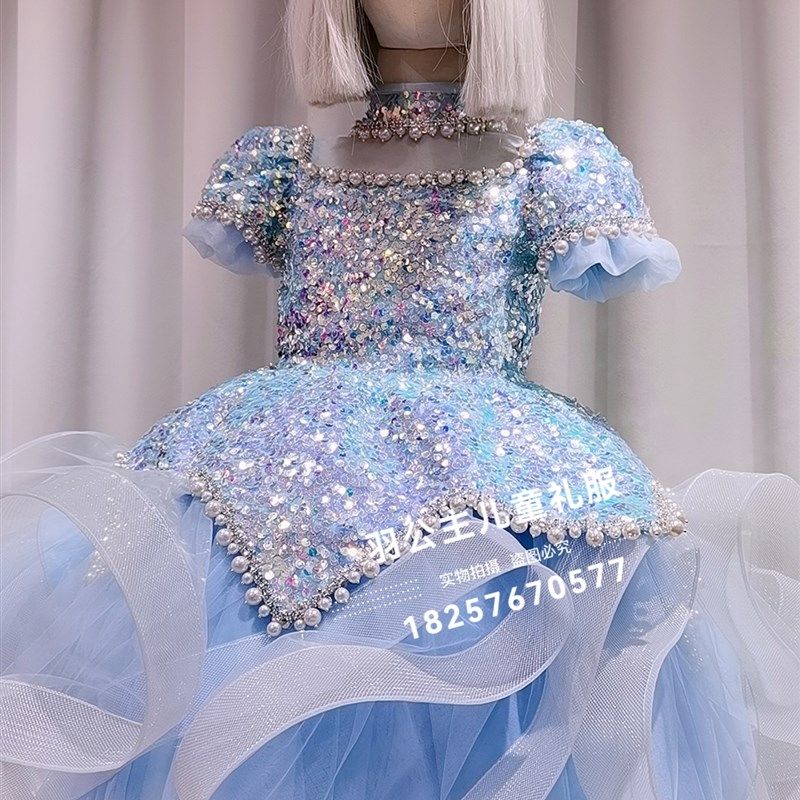 高端儿童礼服短款蓬蓬裙亮片女童主持唱歌朗诵蓝色玫红色演出服,童装/婴儿装/亲子装,儿童礼服,淘宝优惠券,粉丝福利购,淘宝优惠卷