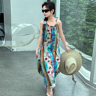 女童连衣裙夏季2025新款儿童碎花吊带长裙女大童波西米亚沙滩裙子