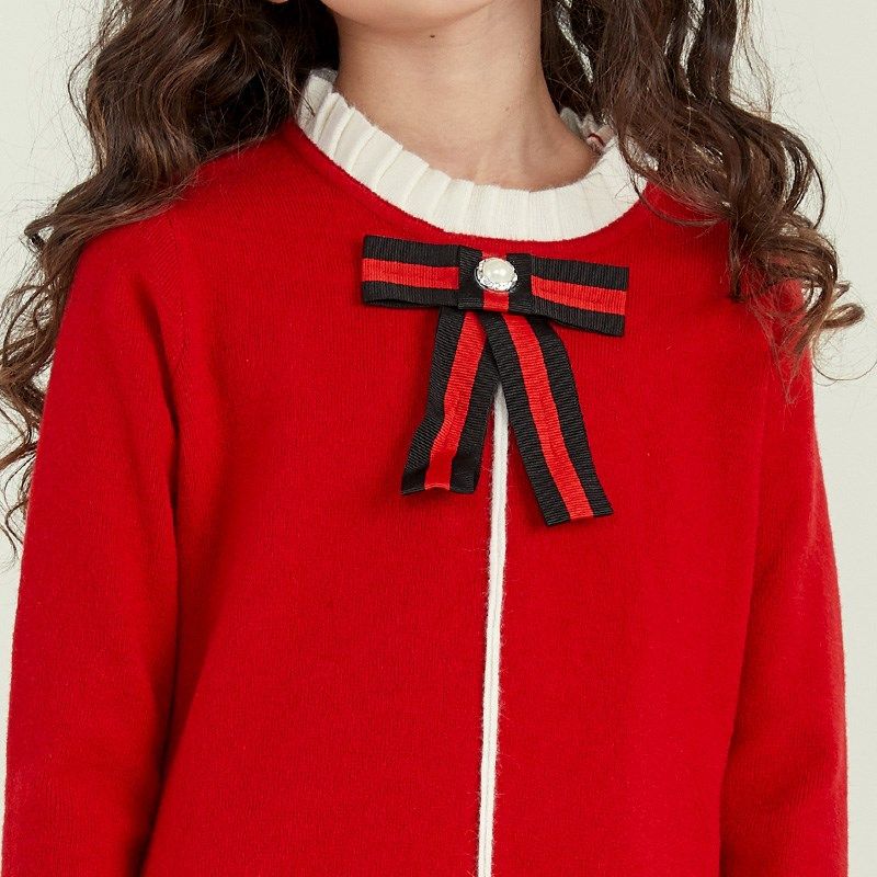 女童毛衣裙2025秋冬新款洋气红色连衣裙复古针织长袖长款公主裙子