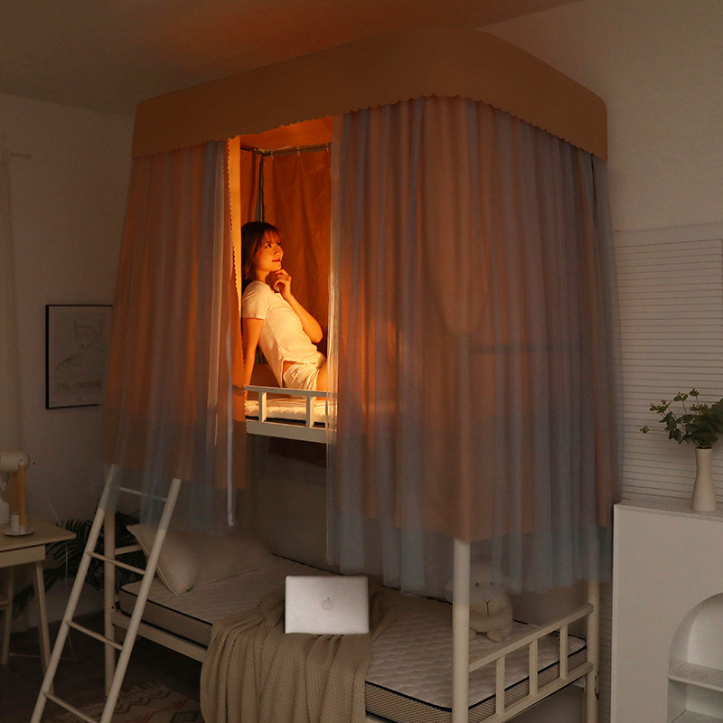加厚强遮光 u型形轨道床帘蚊帐一体式导轨布学生宿舍上铺寝室床帐